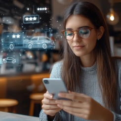 woman looking at her phone