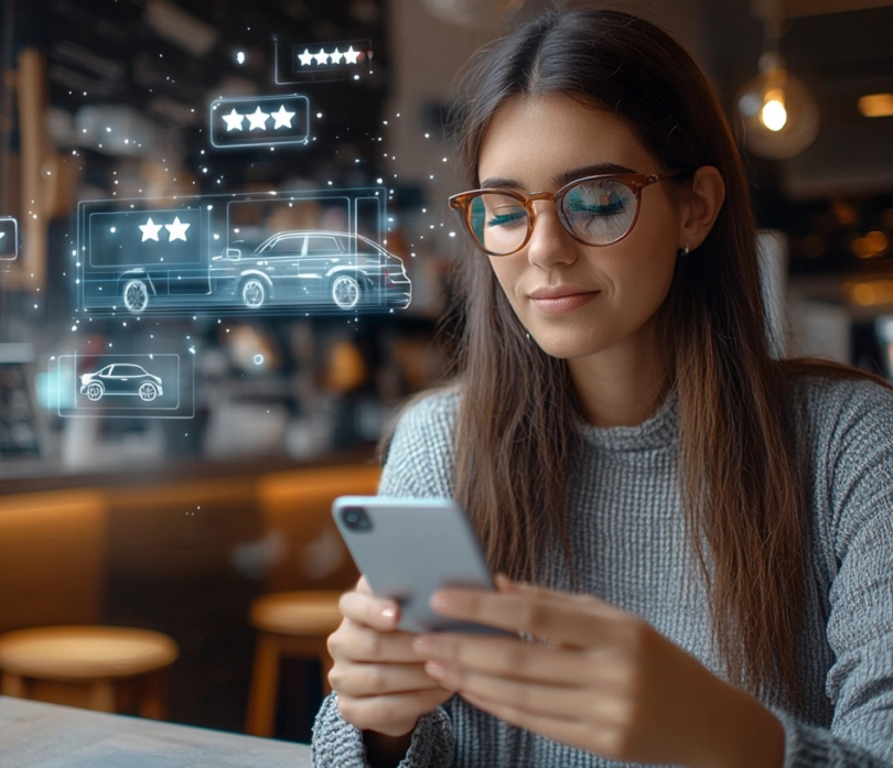 woman looking at her phone